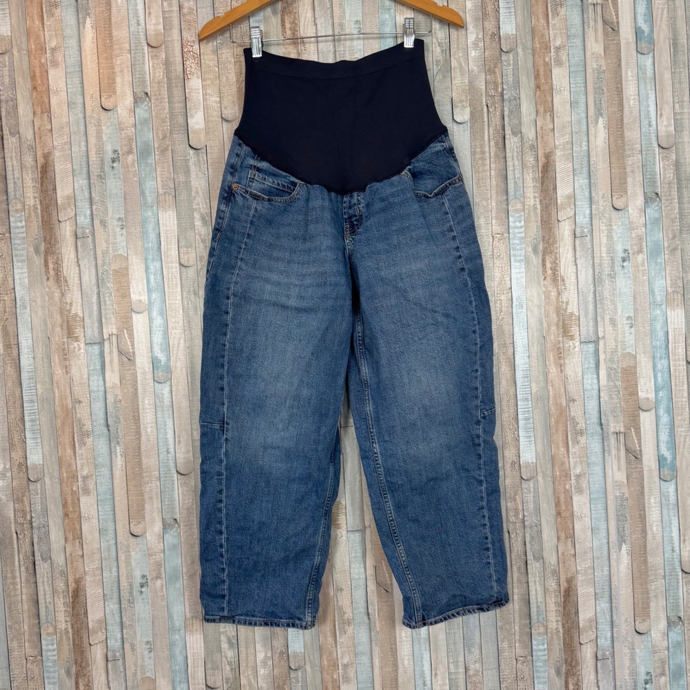 Old Navy Maternity Full Panel Waistband Barrel Leg Ankle Jeans Blue Denim 12 - Picture 2 of 12